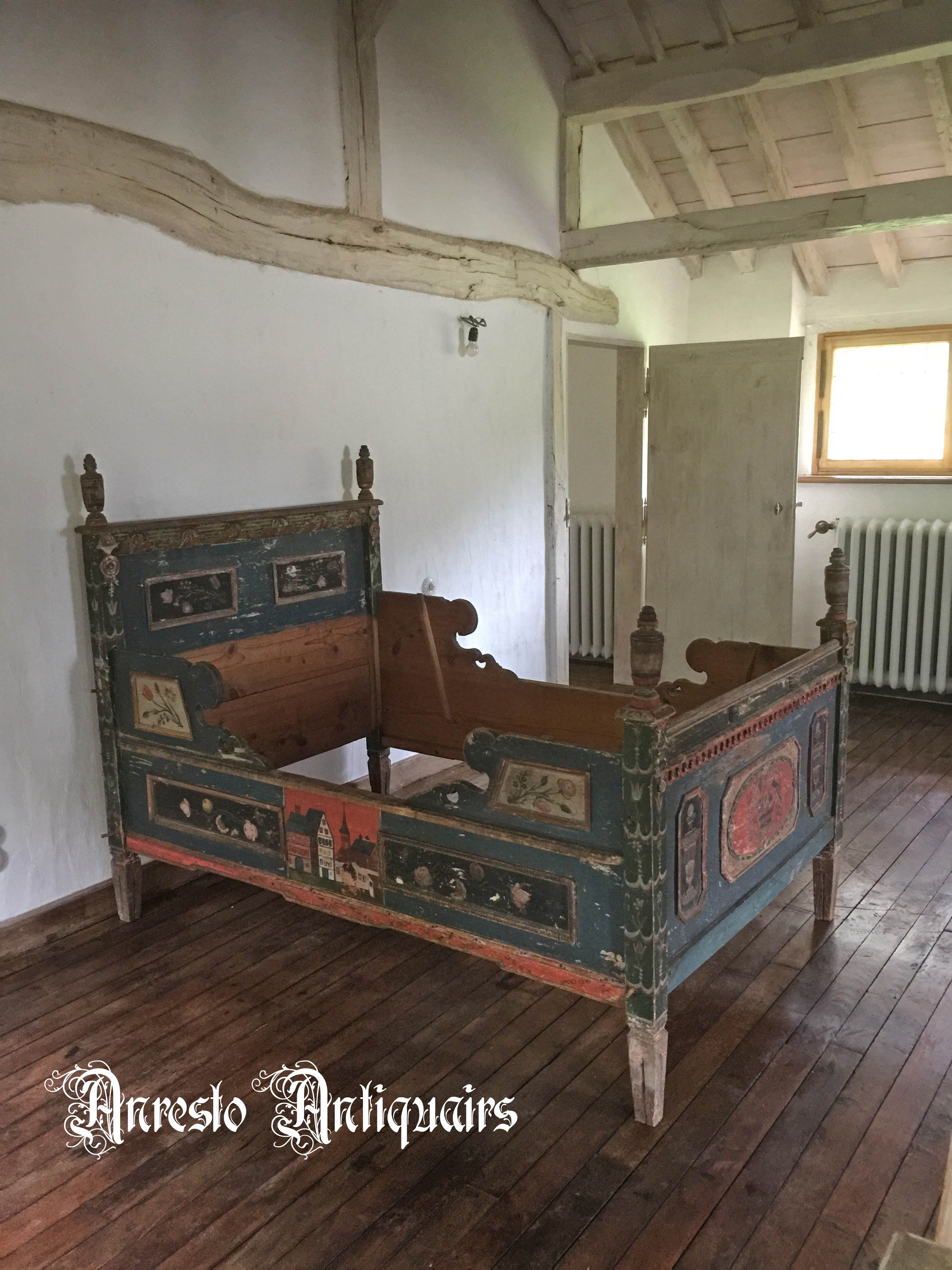 charme gordijn elke keer Ref. 43 – Exclusief antiek houten bed, antiek beschilderd houten bed -  Anresto Decor