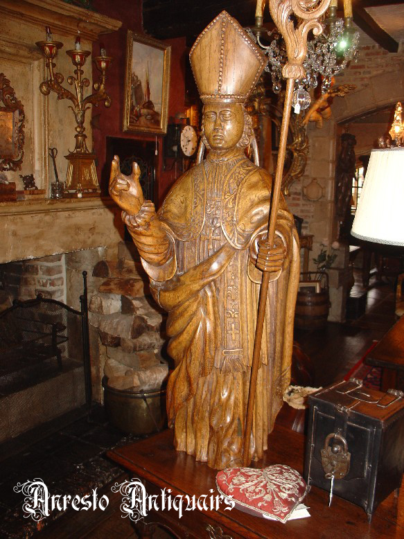 Ref. 31 – Antiek houten bisschop beeld, oud houten beeld