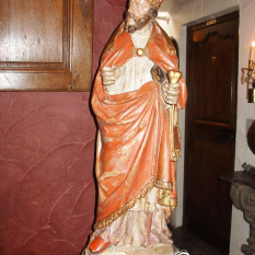 Ref. 32 – Antieke eikenhouten bisschop beeld, oude houten bisschop