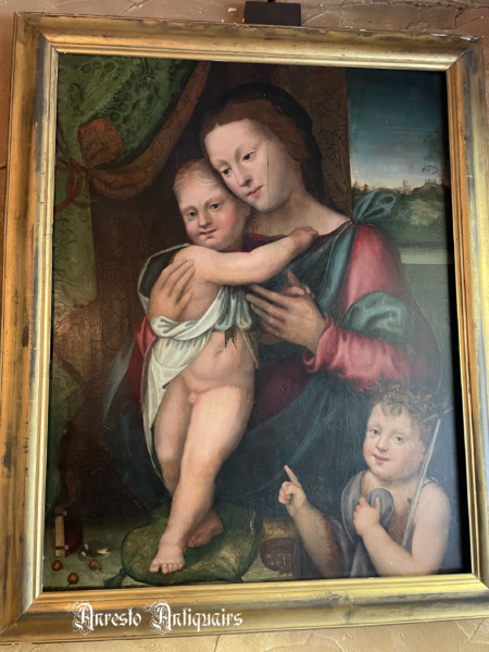 Ref. 51 – Antiek Italiaans schilderij Maria met Kind Jezus en Johannes de Doper foto 1