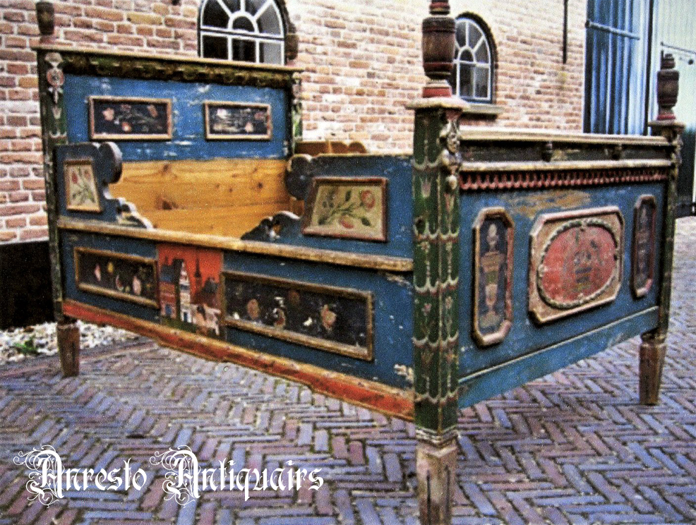 charme gordijn elke keer Ref. 43 – Exclusief antiek houten bed, antiek beschilderd houten bed -  Anresto Decor