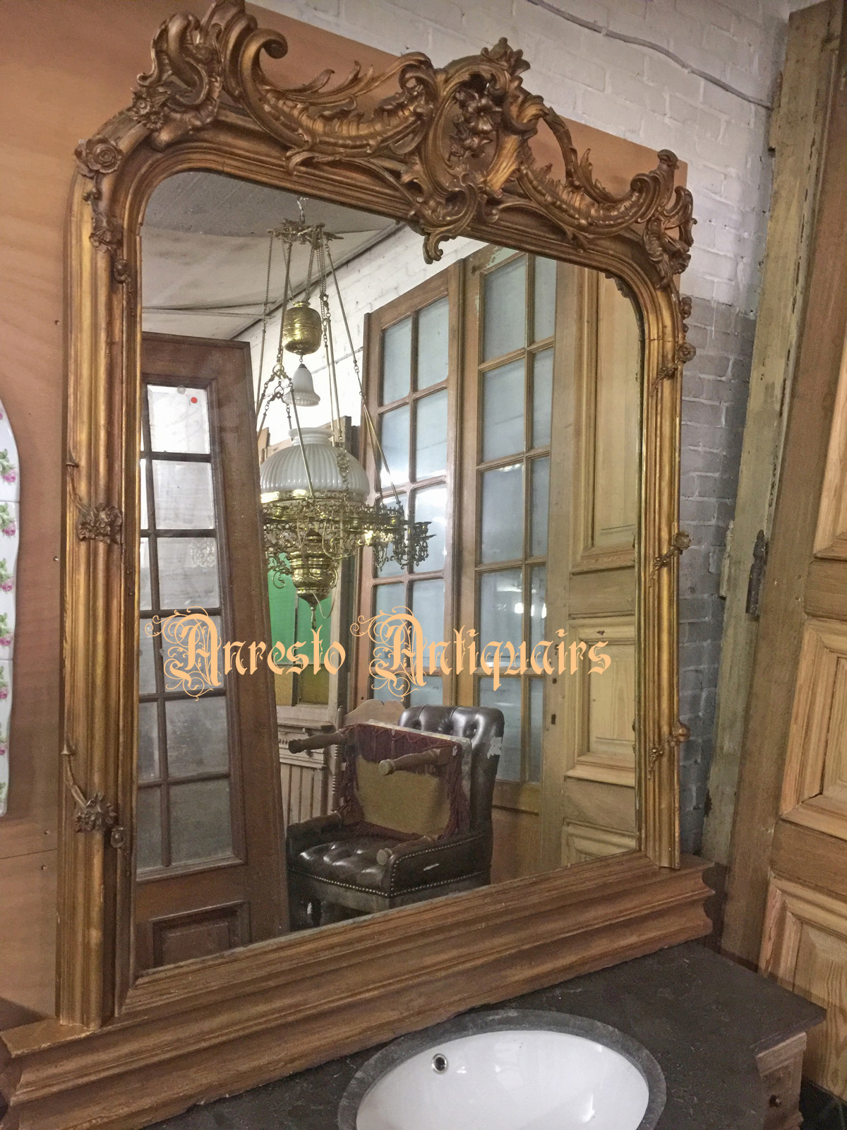 Ref. 34 – Antieke Franse bladgouden spiegel