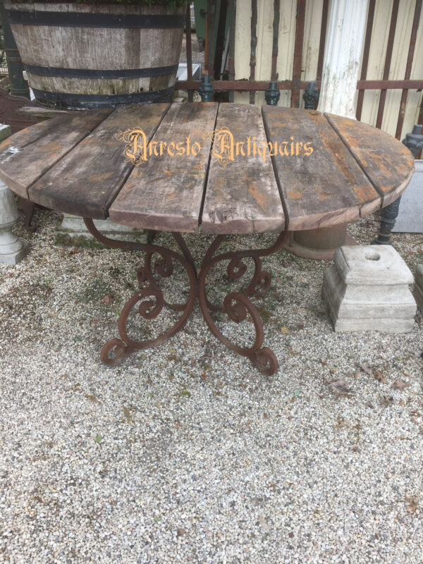 Ref. 38 – Exclusieve houten ronde tuintafel met smeedijzeren onderstel - Afbeelding 2