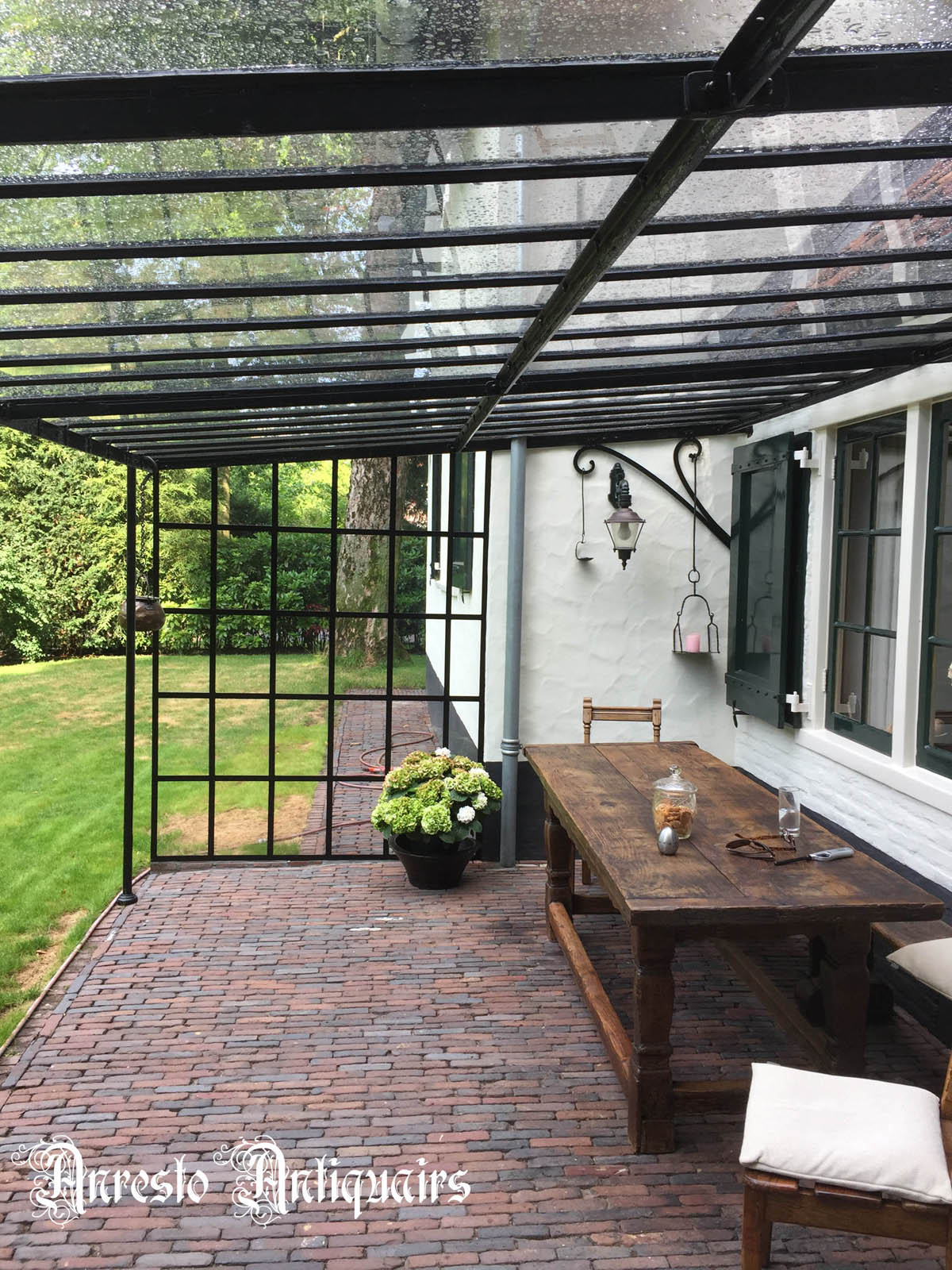 Ref. 65 – Antiek smeedijzeren afdak, oud ijzeren afdak op maat verkrijgbaar