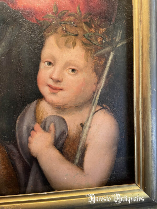 Ref. 51 – Antiek Italiaans schilderij Maria met Kind Jezus en Johannes de Doper - Afbeelding 2