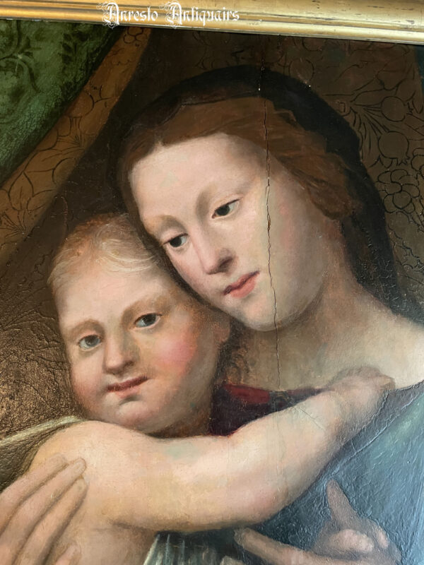 Ref. 51 – Antiek Italiaans schilderij Maria met Kind Jezus en Johannes de Doper - Afbeelding 3