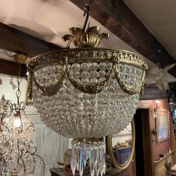 Ref. 05 – Antieke Franse plafonnière met geslepen glasparels foto 1