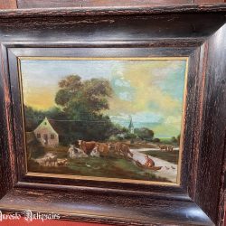 Ref. 08 – Antiek 17de eeuws landschapsschilderij met koeien foto 1